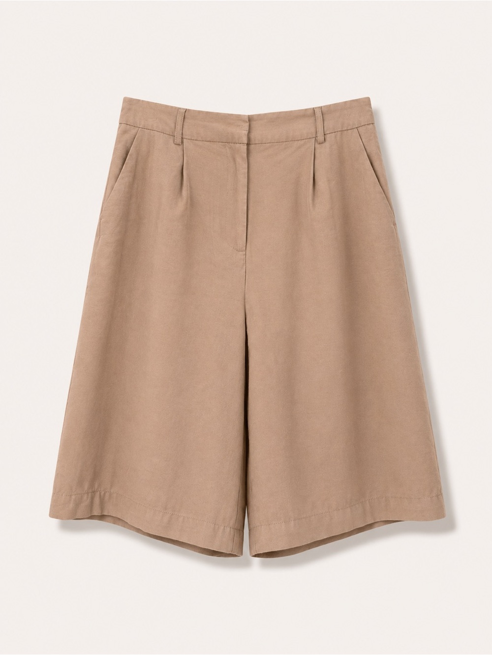 Wide-Leg Linen Blend Shorts in Taupe